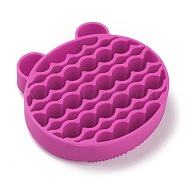 Silicone Makeup Cleaning Brush Scrubber Mat Portable Washing Tool, Double Duty, Bear Shape, Medium Violet Red, 10.4x11x2.5cm(MRMJ-H002-01B)