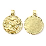 Rack Plating Brass Pendants,  Lead Free & Cadmium Free, Long-Lasting Plated, Flat Round, Real 18K Gold Plated, Wave, 23x17.5x2~5mm, Hole: 3mm(KK-C030-30A-G)