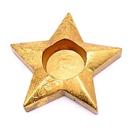 Resin Candle Holder, for Islamic Festival of Ramadan Decorations, Star, Gold, 111x118x24mm, Tray: 4cm.(AJEW-WH0171-99A)