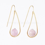Natural Kunzite Dangle Earrings, with Rhinestone, Brass Earring Hook and Cardboard Jewelry Set Boxes, Teardrop, Real 18K Gold Plated, 36~37x14mm, Pin: 0.7mm(EJEW-JE03595-01)