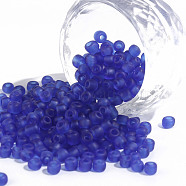 Glass Seed Beads, Frosted Colors, Round, Blue, 4mm, Hole: 1~1.5mm, about 4500pcs/pound(SEED-A008-4mm-M8)