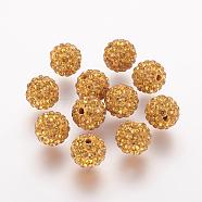 Polymer Clay Rhinestone Beads, Grade A, Round, Pave Disco Ball Beads, Topaz, 10x9.5mm, Hole: 1.5mm(RB-K050-10mm-C09)