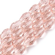 Transparent Glass Beads Strands, Faceted, Teardrop, Dark Salmon, 15x10mm, Hole: 1.6mm, about 46~48pcs/strand, 27.95 inch(71cm)(EGLA-N013-T10mm-D22)