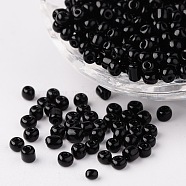 8/0 Opaque Colours Round Glass Seed Beads, Black, Size: about 3mm in diameter, hole:1mm, about 1101pcs/50g(X-SEED-A010-3mm-49)
