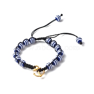 Strip Round Resin Braided Bead Bracelet for Teen Girl Women, Anchor Alloy Charm Bracelet, Blue, Inner Diameter: 2~3-1/2 inch(5~8.8cm)(BJEW-JB06783)