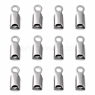304 Stainless Steel Folding Crimp Ends, Fold Over Crimp Cord Ends, Stainless Steel Color, 9x4x3mm, Hole: 2mm(X-STAS-R063-29)