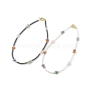 2Pcs 2 Style Natural Mixed Gemstone Chips & Glass Seed Beaded Necklaces Set for Women, Mixed Color, 18.50 inch(47cm), 1Pc/style(NJEW-TA00051)