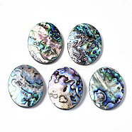 Natural Abalone Shell/Paua Shell Pendants, with Freshwater Shell, Oval, 50x40x7~9mm, Hole: 1.4mm(SSHEL-N034-89)