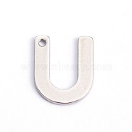 304 Stainless Steel Letter Charms, Letter.U, 11x9x0.8mm, Hole: 1mm(X-STAS-O072-U)