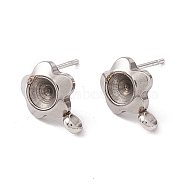 304 Stainless Steel Stud Earring Findings, with 316 Surgical Stainless Steel Pins and Vertical Loops, Earring Settings For Pointed Back Rhinestone, Flower, Stainless Steel Color, 10x7.5mm, Hole: 2mm, Pin: 0.7mm, Tray: 4mm(STAS-P308-04P)