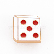 Rack Plating Alloy Enamel Brooches, Enamel Pins, with Brass Butterfly Clutches, Dice, Cadmium Free & Nickel Free & Lead Free, Light Gold, Creamy White, 23x22mm, Pin: 1mm(JEWB-S011-139-NR)