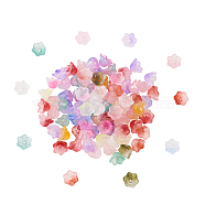 100Pcs Transparent Spray Painted Glass Beads, Flower, Mixed Color, 7x11.5x11.5mm, Hole: 1.2mm(GLAA-CJ0001-62)