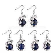 Natural Lapis Lazuli Chameleon Dangle Earrings with Crystal Rhinestone, Platinum Brass Jewelry for Women, 39mm, Pin: 0.7mm(EJEW-A092-10P-01)