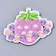 Strawberry with Flower Appliques, Computerized Embroidery Cloth Iron on/Sew on Patches, Costume Accessories, Pearl Pink, 38.5x47.5x1.5mm(DIY-S041-112)