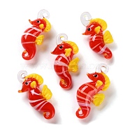 Handmade Lampwork Pendants, Sea Horse Charms, Red, 35~40x16~20x11~16mm, Hole: 2.5mm(LAMP-S068-08B)