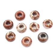 Natural Brecciated Jasper European Beads, Large Hole Beads, Rondelle, 14x7~8mm, Hole: 6mm(X-G-G740-14x8mm-05)