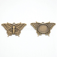 Alloy Pendant Cabochons Settings, Butterfly, Cadmium Free & Lead Free, Antique Bronze, 33x49x3mm, Hole: 2.5mm(PALLOY-WH0079-90AB-RS)