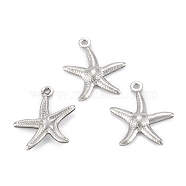 316 Surgical Stainless Steel Pendants, Starfish, Stainless Steel Color, 18x15x2mm, Hole: 1.2mm(STAS-C026-27P)