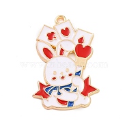 Alloy Enamel Pendants, Golden, Rabbit with Playing Cards Charm, Red, 33x22x1.5mm, Hole: 2mm(ENAM-M055-22G-02)