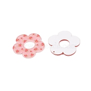 Flower Theme Printed Acrylic Pendants, Pink, 33.5x33.5x2mm, Hole: 1.6mm(OACR-T028-06E)