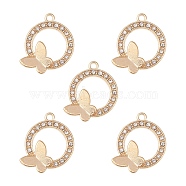 Alloy Crystal Rhinestone Pendants, Ring with Butterfly Charms, Golden, 19.5x23.5x2.5mm, Hole: 2mm(FIND-YW0001-98)
