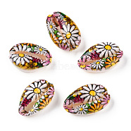 Printed Cowrie Shell Beads, No Hole/Undrilled, Flower Pattern, Colorful, 18.5~22x13~14.5x6~7.5mm(SSHEL-ZX006-08A)