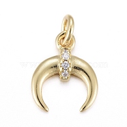 Brass Micro Pave Clear Cubic Zirconia Charms, with Jump Rings, Moon, Real 18K Gold Plated, 10.5x8.4x2.2mm, Jump Ring: 4x0.7mm, Hole: 2.8mm(X-KK-I674-20G)