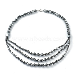 Non-Magnetic Synthetic Hematite Beades 3 Layer Necklaces, with Alloy Lobster Claw Clasps, Round & Twistd, Black, 20.27 inch(51.5cm)(NJEW-H307-02)