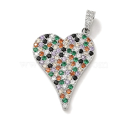 Brass Micro Pave Cubic Zirconia Pendants, Heart, Real Platinum Plated, 28x19.5x2mm, Hole: 5mm(KK-H455-40P)