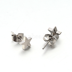 Tarnish Resistant 304 Stainless Steel Ear Studs, Hypoallergenic Earrings, Star, Stainless Steel Color, 7x7x1.3mm, Pin: 0.8mm(EJEW-P045-05P)