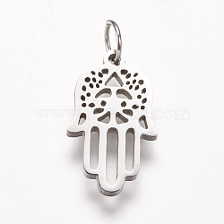 Tarnish Resistant 316 Surgical Stainless Steel Pendants, Hamsa Hand/Hand of Fatima/Hand of Miriam, Stainless Steel Color, 17x10x1.5mm, Hole: 3.5mm(KK-I612-07P)