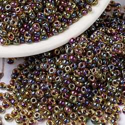 MIYUKI Round Rocailles Beads, Japanese Seed Beads, (RR357) Root Beer Lined Light Topaz AB, 8/0, 3mm, Hole: 1mm, about 2111~2277pcs/50g(SEED-X0055-RR0357)