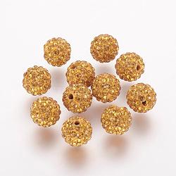Polymer Clay Rhinestone Beads, Grade A, Round, Pave Disco Ball Beads, Topaz, 10x9.5mm, Hole: 1.5mm(RB-K050-10mm-C09)
