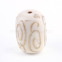 Column Plating Acrylic Beads, Golden Metal Enlaced, Beige, 18.5x14mm, Hole: 1.5mm, about 205pcs/500g(PACR-Q102-43A)