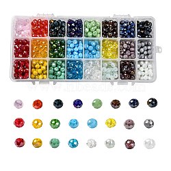 24 Colors Electroplate Glass Beads, Opaque Solid Color, AB Color Plated, Faceted, Rondelle, Mixed Color, 8x6mm, Hole: 1mm, 24 colors, 30pcs/color, 720pcs/box(EGLA-JP0002-04B-8mm)