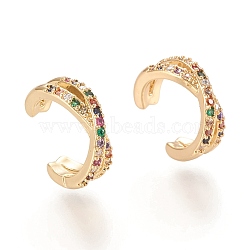 Brass Micro Pave Cubic Zirconia Cuff Earrings, Colorful, Real 18K Gold Plated, 10x5mm(X-EJEW-M195-02G)