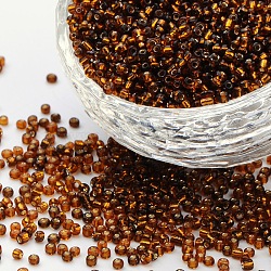 12/0 Glass Seed Beads, Silver Lined Round Hole, Round, Brown, 2mm, Hole: 1mm, about 30000 beads/pound(SEED-A005-2mm-53)