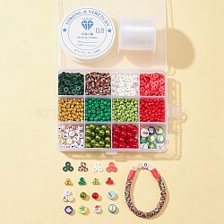 DIY Christmas Bracelet Making Kit, Including Glass Seed Round & Polymer Clay Disc & ABS Plastic Pearl & Acrylic Letter Beads, Mixed Color(DIY-FS0004-50)