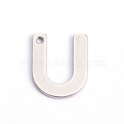 Non-Tarnish 304 Stainless Steel Letter Charms, Letter.U, 11x9x0.8mm, Hole: 1mm(X-STAS-O072-U)