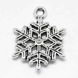Tibetan Style Alloy Pendants, Snowflake, Cadmium Free & Nickel Free & Lead Free, Antique Silver, 22.5x16.5x3mm, Hole: 2mm, about 730pcs/1000g(TIBE-S301-037AS-NR)