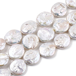 Natural Baroque Pearl Keshi Pearl Beads Strands, Large Coin Pearl Beads, Cultured Freshwater Pearl, Flat Round, Seashell Color, 18~19.5x5~10mm, Hole: 0.8mm, about 17pcs/strand, 14.84 inch~15.55 inch(37.7~39.5cm)(PEAR-S018-06D)