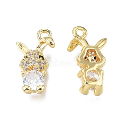 Brass Pave Clear Cubic Zirconia Charms, Nickel Free, Rabbit, Real 18K Gold Plated, 13.5x7.5x3.5mm, Hole: 1.2mm(KK-N231-334)