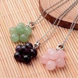 Flower Natural Gemstone Pendant Necklaces, with Brass Cable Chains, 18.11 inch(NJEW-JN01554)
