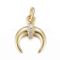 Brass Micro Pave Clear Cubic Zirconia Charms, with Jump Rings, Moon, Real 18K Gold Plated, 10.5x8.4x2.2mm, Jump Ring: 4x0.7mm, Hole: 2.8mm(X-KK-I674-20G)