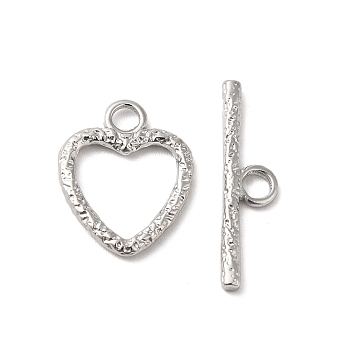 304 Stainless Steel Toggle Clasps, Heart, Stainless Steel Color, Heart: 16.5x13.5x2mm, Hole: 3mm, Bar: 22x6x2mm, Hole: 3mm.
