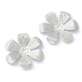 304 Stainless Steel Bead Caps, 6-Petal Flower, Stainless Steel Color, 17x16x2mm, Hole: 1.5mm