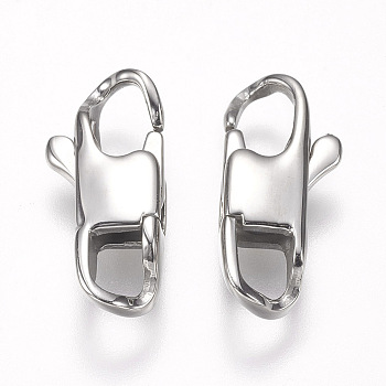 304 Stainless Steel Lobster Claw Clasps, Stainless Steel Color, 16x7x3.5mm, Hole: 3x4mm