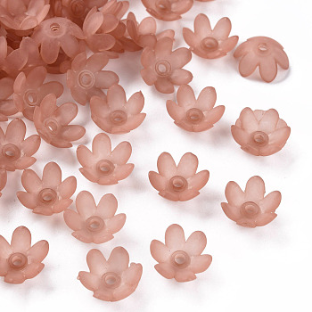 Frosted Acrylic Bead Caps, 6-Petal, Flower, Rosy Brown, 14x6mm, Hole: 2mm, about 1660pcs/500g