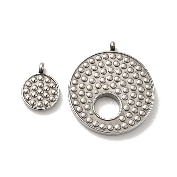 304 Stainless Steel Pendants, Flat Round Charm, Stainless Steel Color, 28x25x3mm, Hole: 2mm, 2pcs/set