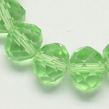 Handmade Glass Beads, Faceted Rondelle, Pale Green, 14x10mm, Hole: 1mm, about 60pcs/strand